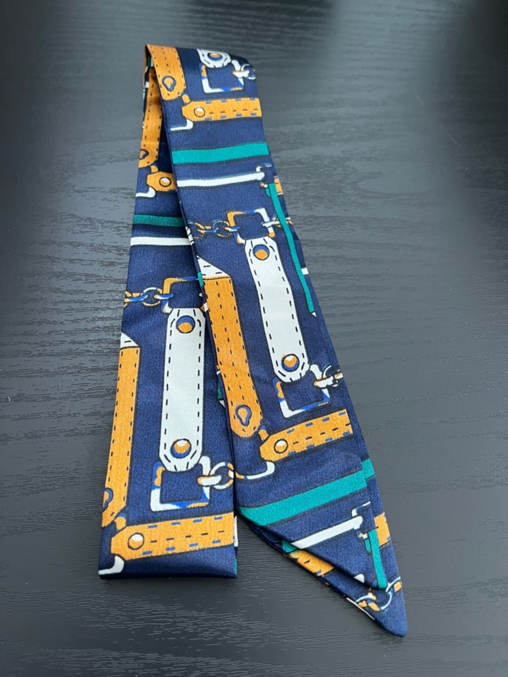 Navy Blue Printed Silk Scarf Tie